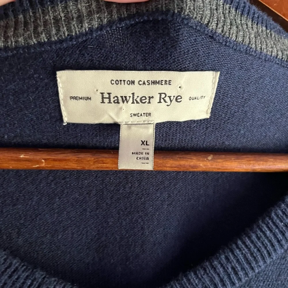 Hawker Rye Cashmere cotton blend‎ navy V-neck Sweater men’s XL